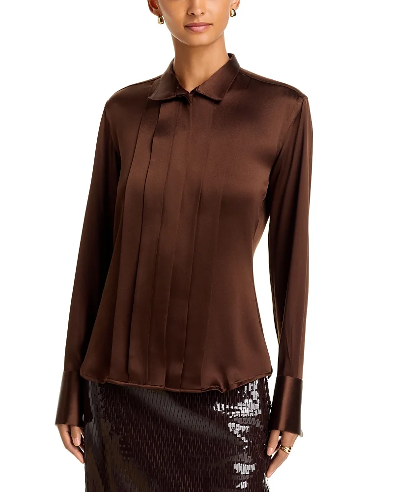 Silk Pleated Front Blouse by Sergio Hudson