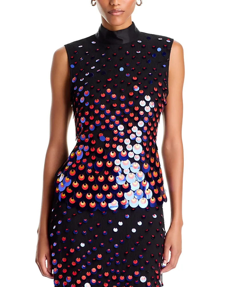 Silk Embellished Mock Neck Top by Christopher John Rogers