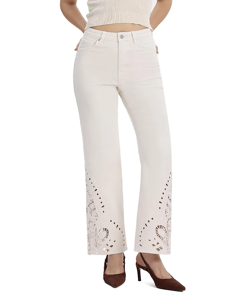 High Rise Side Leg Embroidery Straight Jeans by Bayeas