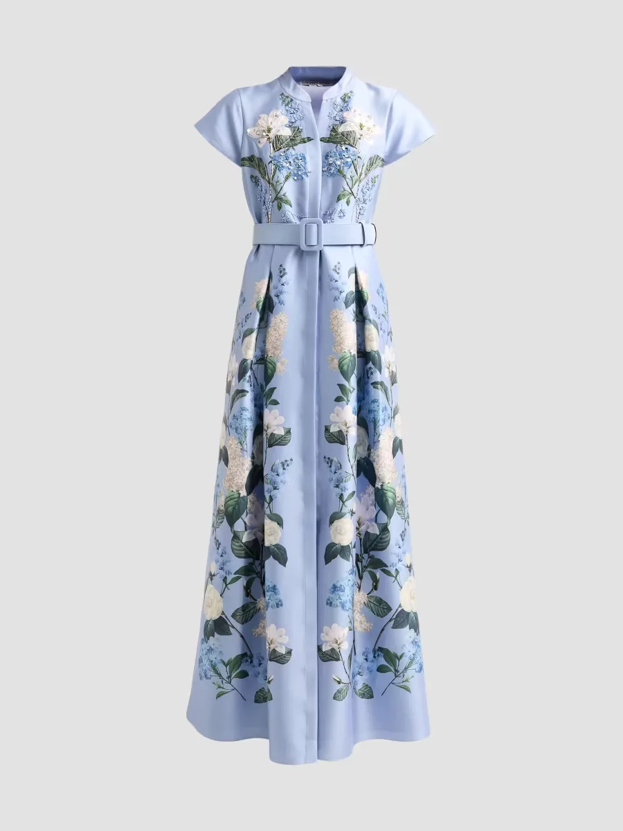 Marta Beaded Floral Belted Shirtwaist Gown by SACHIN BABI