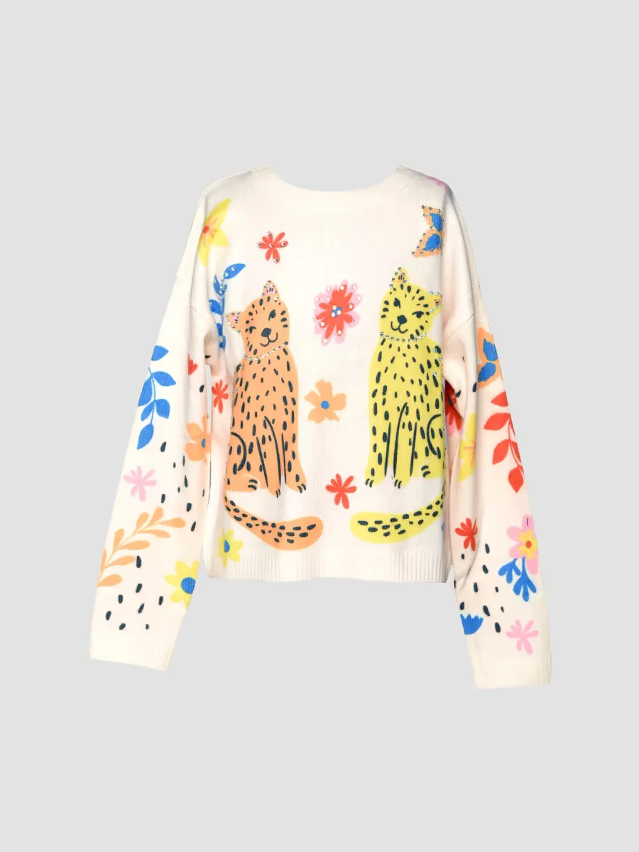 Embellished Twin Cat Sweatshirt by Hannah Banana