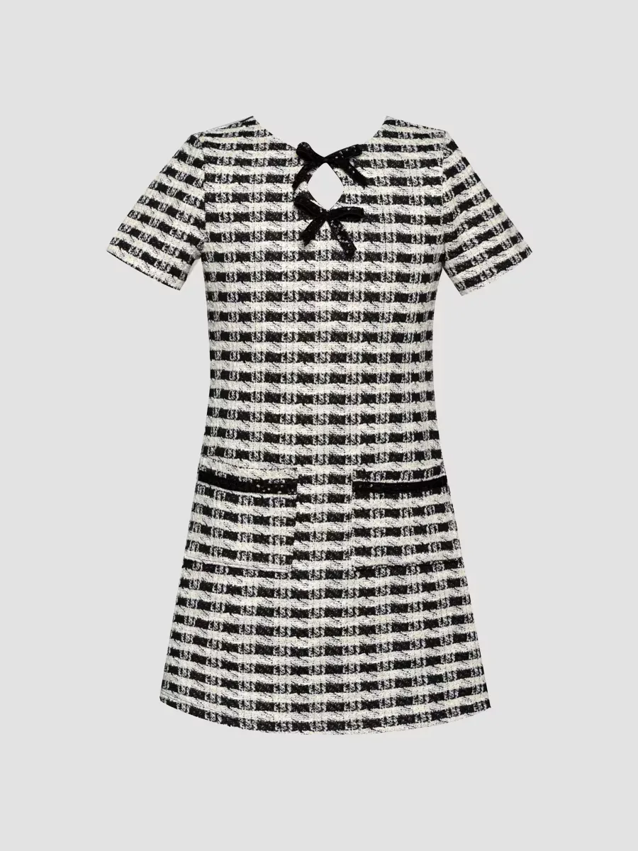 Houndstooth Sequin A-Line Dress by Hannah Banana