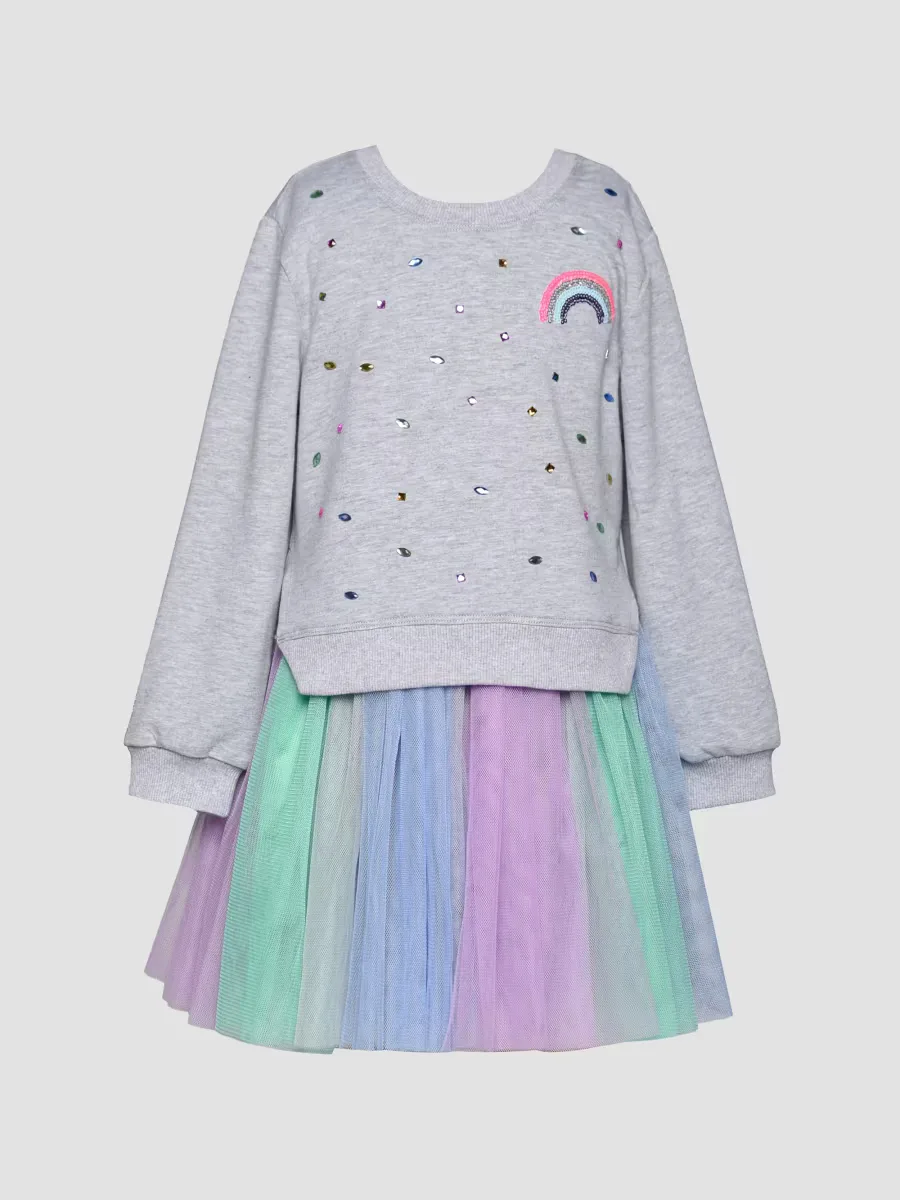 Mixed-Media Sweatshirt & Pleated Tulle Dress by Hannah Banana