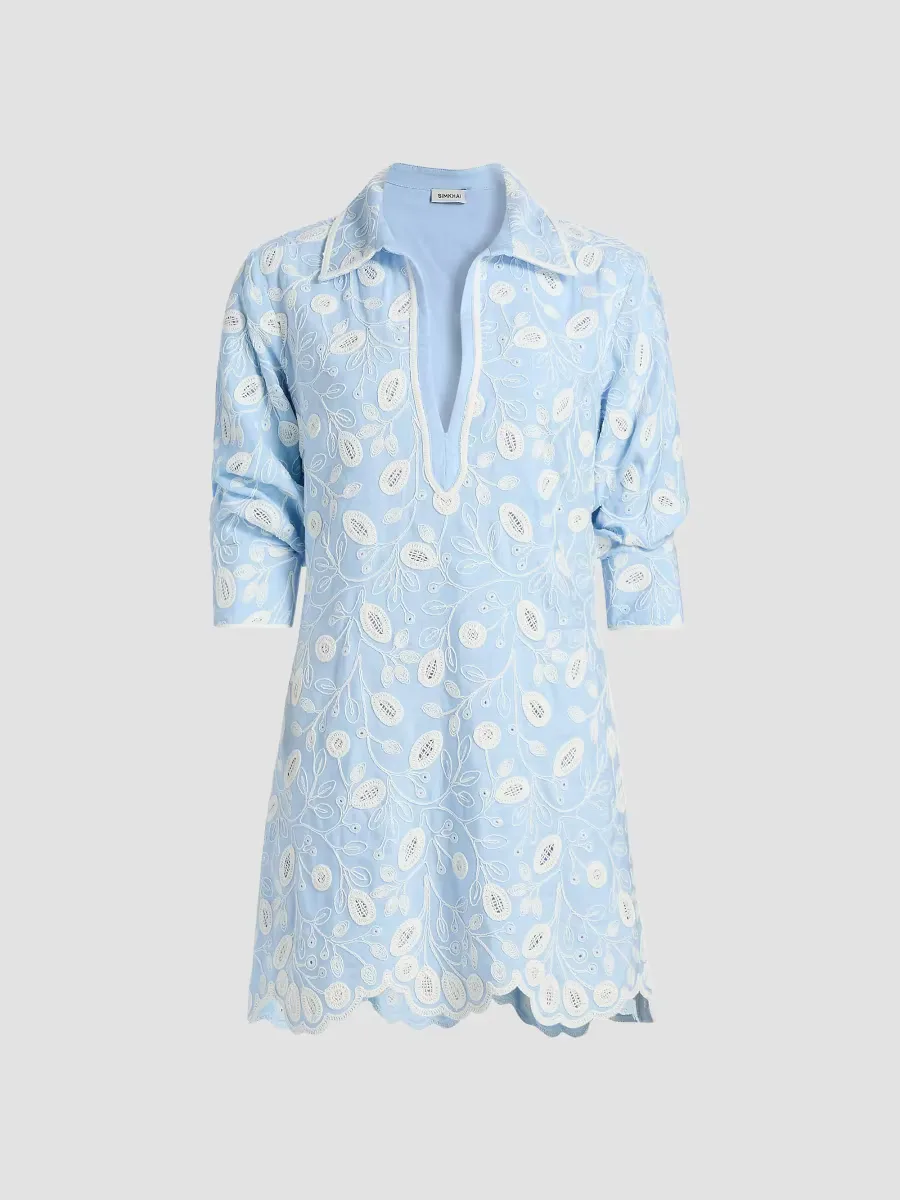 Freya Embroidered Linen-Blend Mini Dress by SIMKHAI