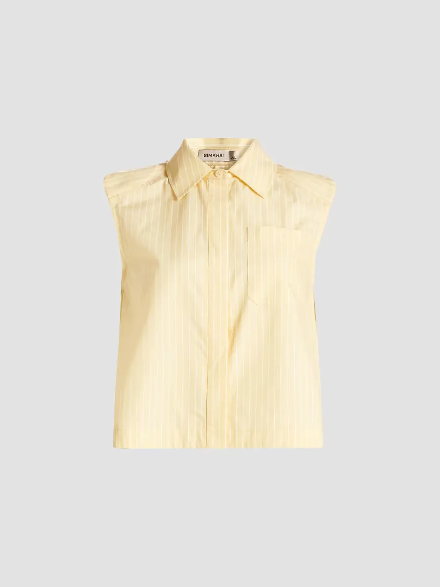 Winslow Striped Sleeveless Crop Button-Front Shirt by SIMKHAI
