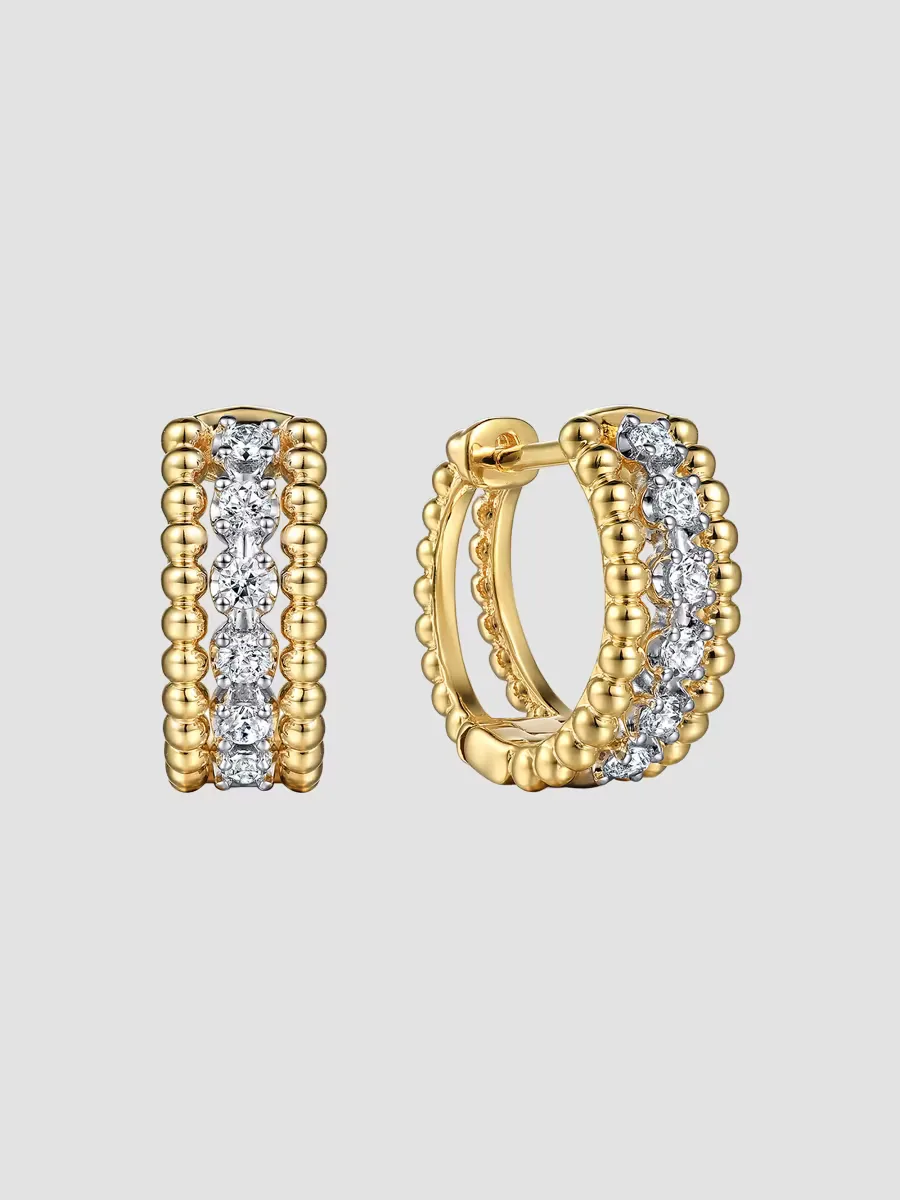 Gabriel & Co Two-Tone 14K Gold & 0.25 TCW Diamond Beaded Huggie Earrings by Gabriel