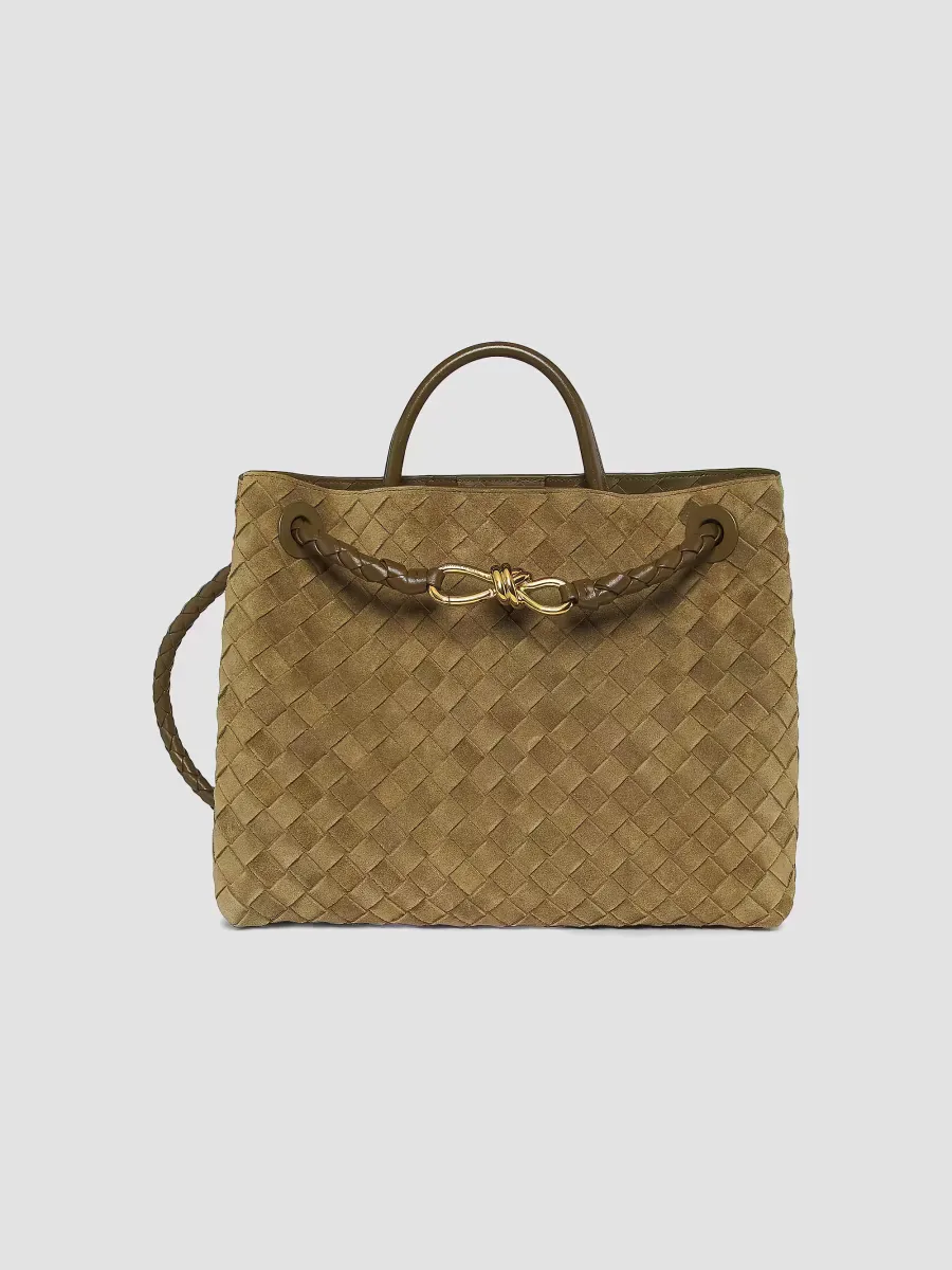 Andiamo Medium Intrecciato Suede Top Handle Bag