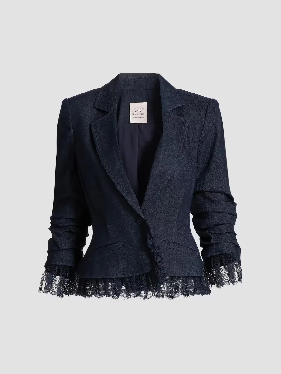 Roxie Lace-Trim Denim Jacket by Cinq  Sept