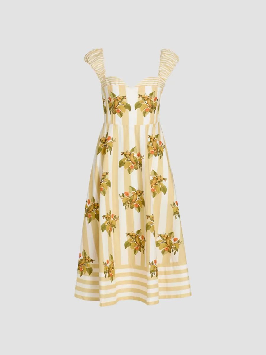 Lemon Birds Sweetheart Neck Midi Dress by FARM Rio