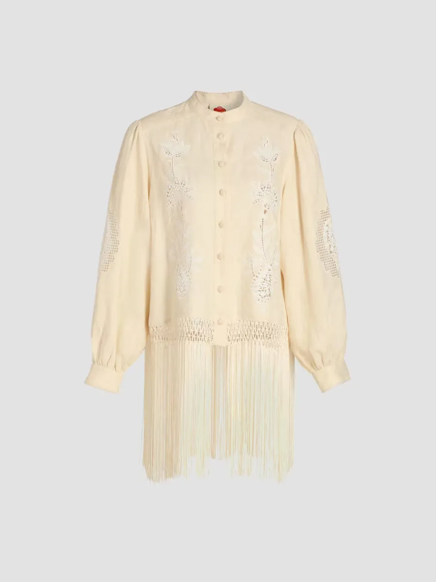 Sand Richelieu Fringes Shirt by FARM Rio