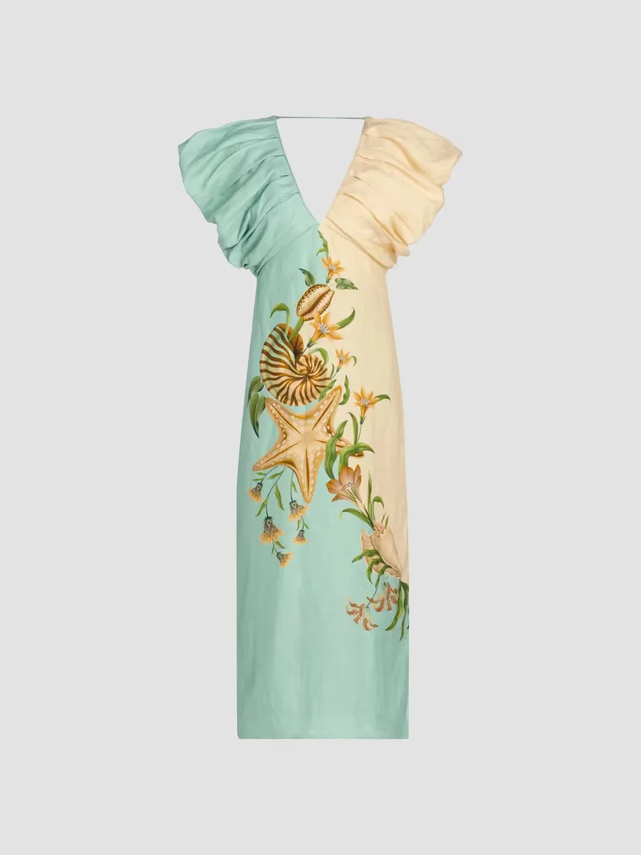 Marine Garden Two-Tone Puff-Sleeve Midi Dress by FARM Rio