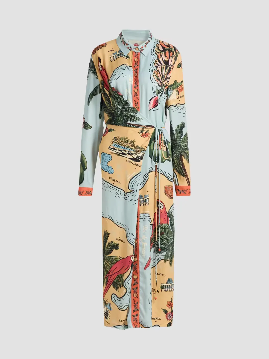 Beaches Path Collared Button-Front Maxi Dress by FARM Rio