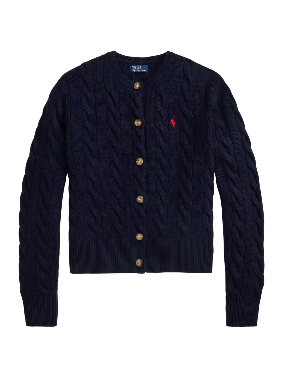 Logo-Embroidered Wool-Blend Cable-Knit Cardigan