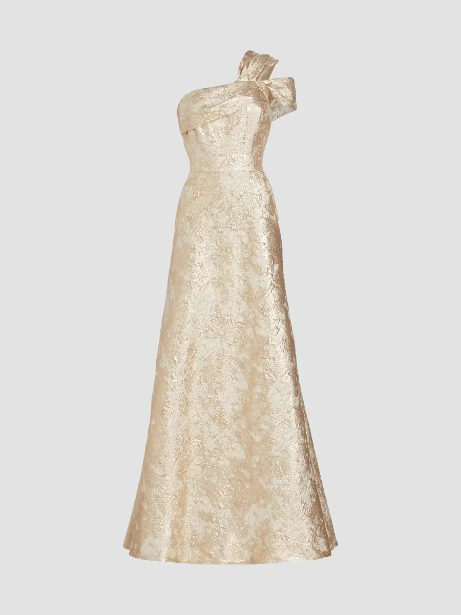 Teri Jon by Rickie Freeman Metallic Jacquard One-Shoulder Gown by Teri Jon