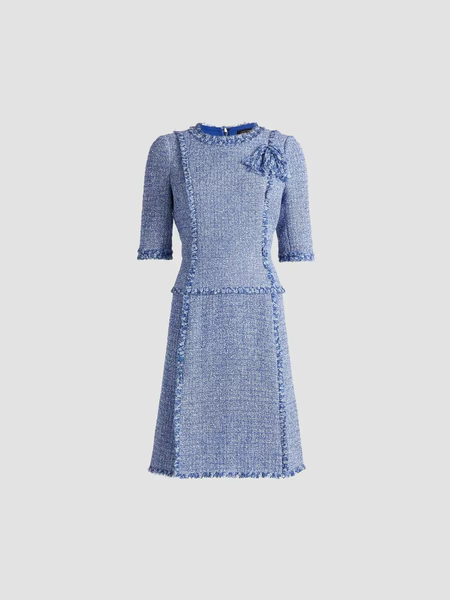Teri Jon by Rickie Freeman Tweed Chiffon-Ruffle Minidress by Teri Jon