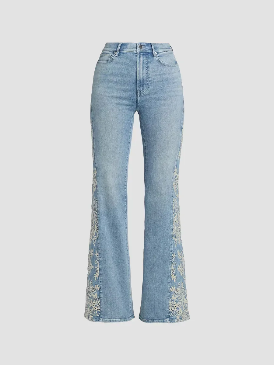 Joplin Floral-Embroidered High-Rise Flare Jeans by Veronica Beard
