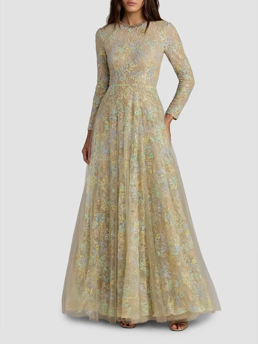 Mac Duggal Embroidered Lace Fit-&-Flare Gown by M.A.C.