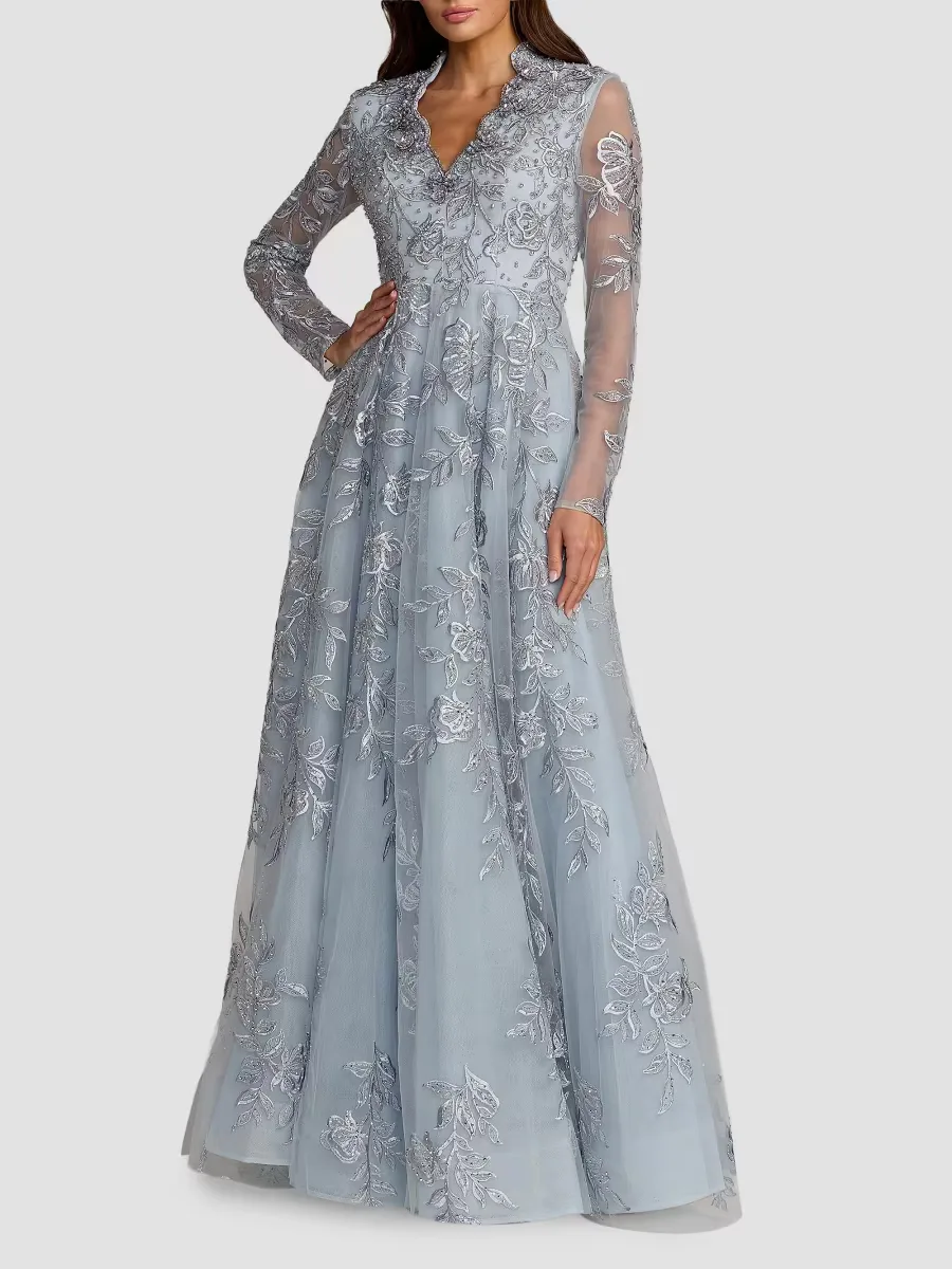 Mac Duggal Floral Embroidered A-Line Gown