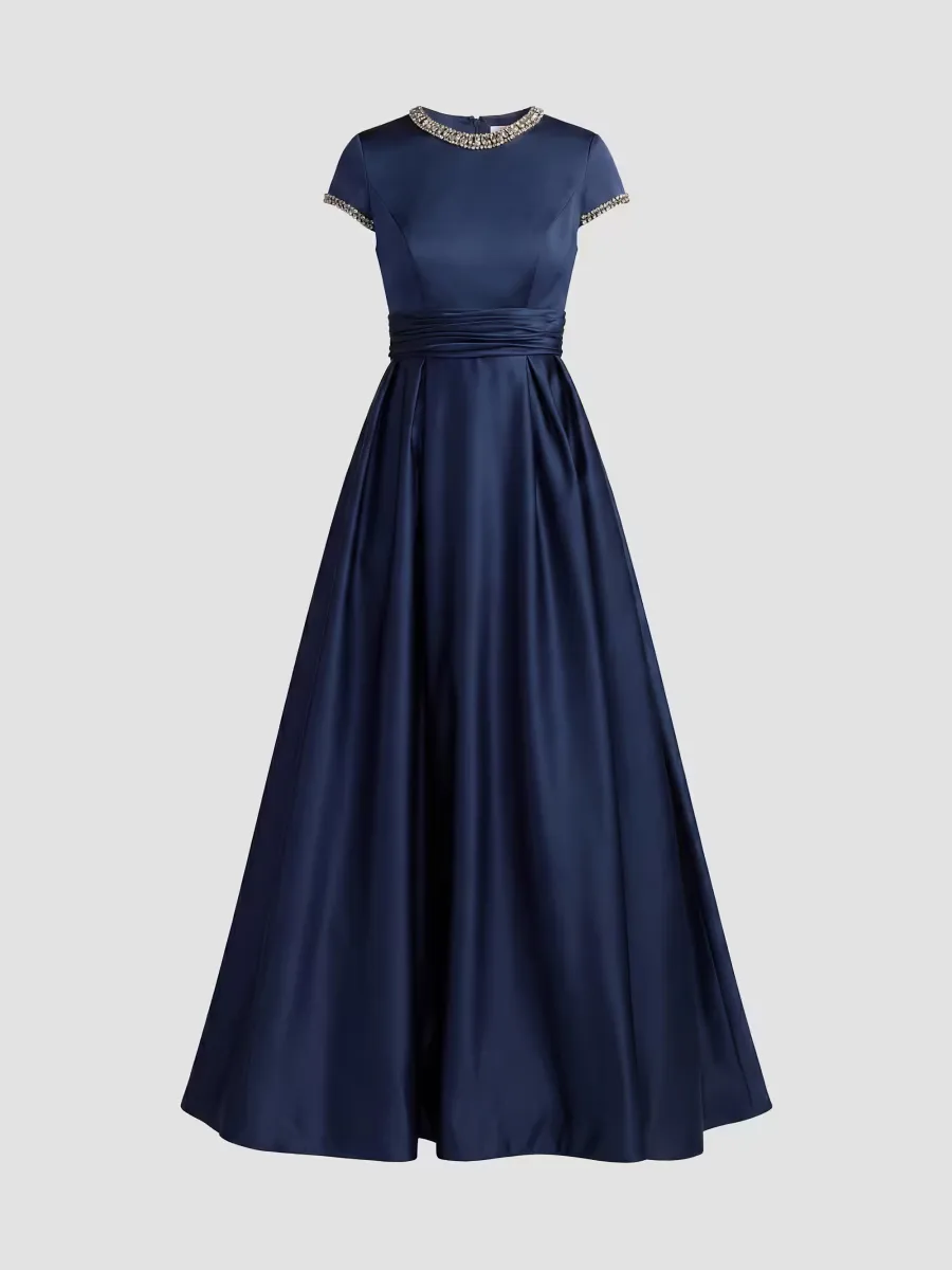 Mac Duggal Embellished Satin Cap-Sleeve Gown