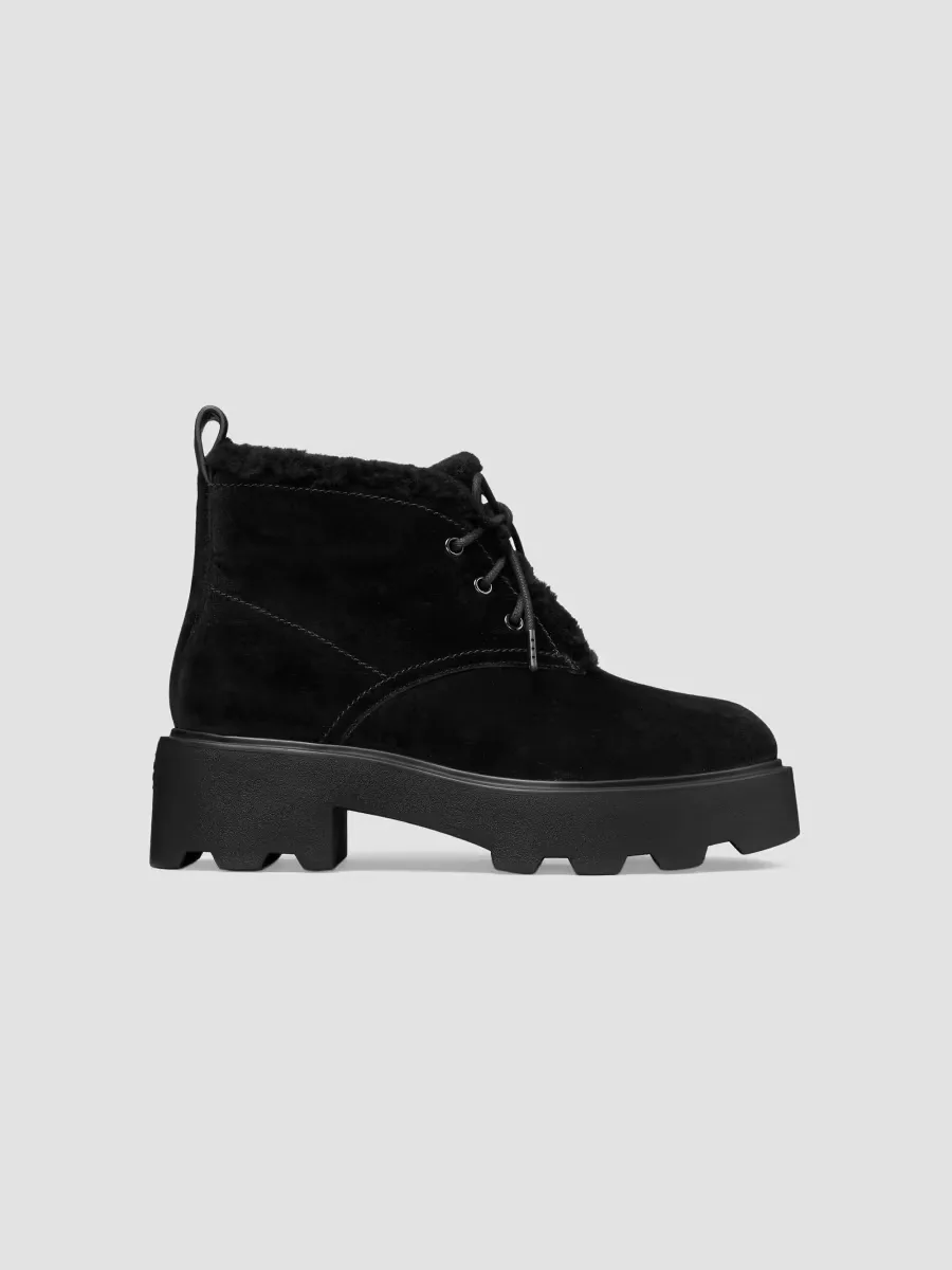 Desert Shearling-Lined Suede Combat Boots by Tory Burch
