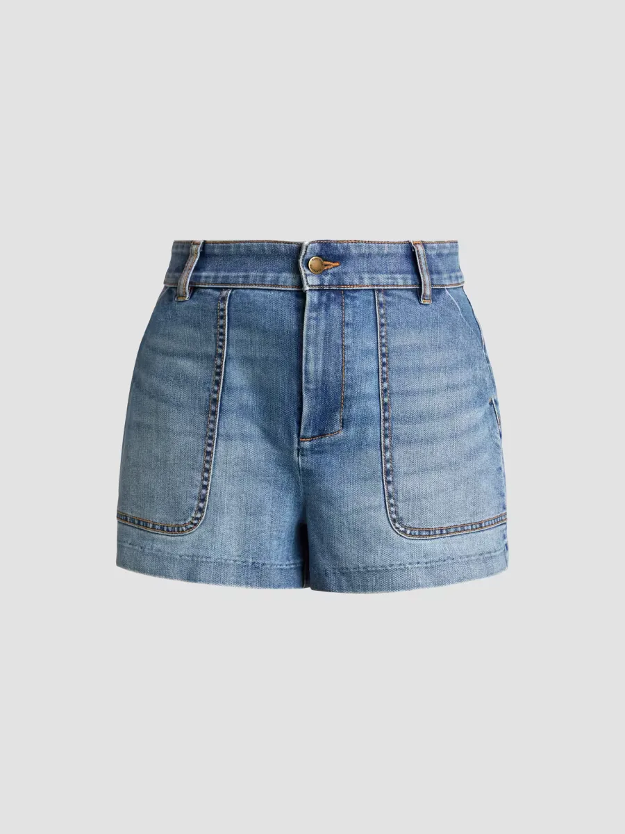 Hilary Washed Denim High-Rise Shorts by Ramy Brook