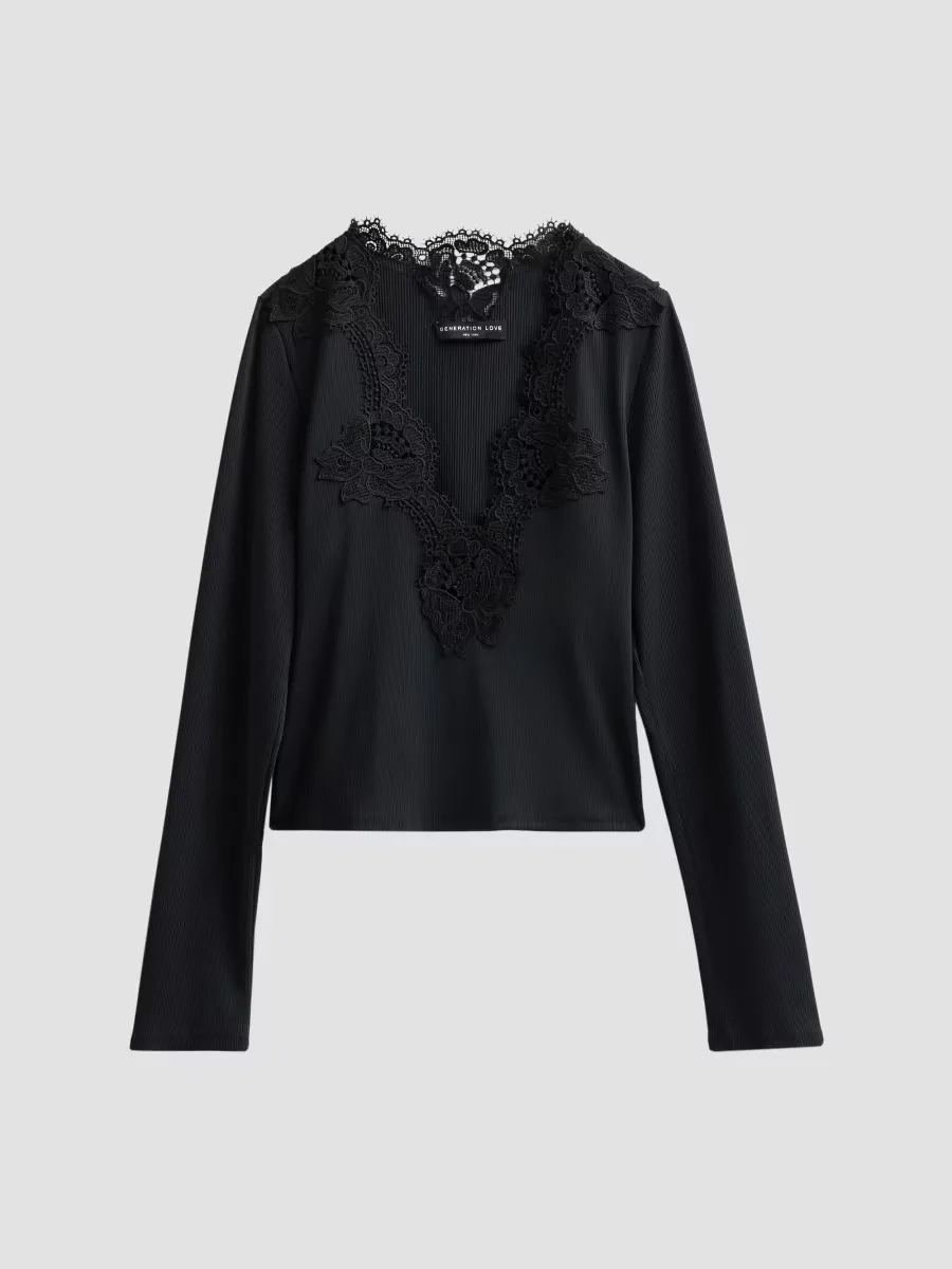 Lady Lace Ribbed Top by Generation Love