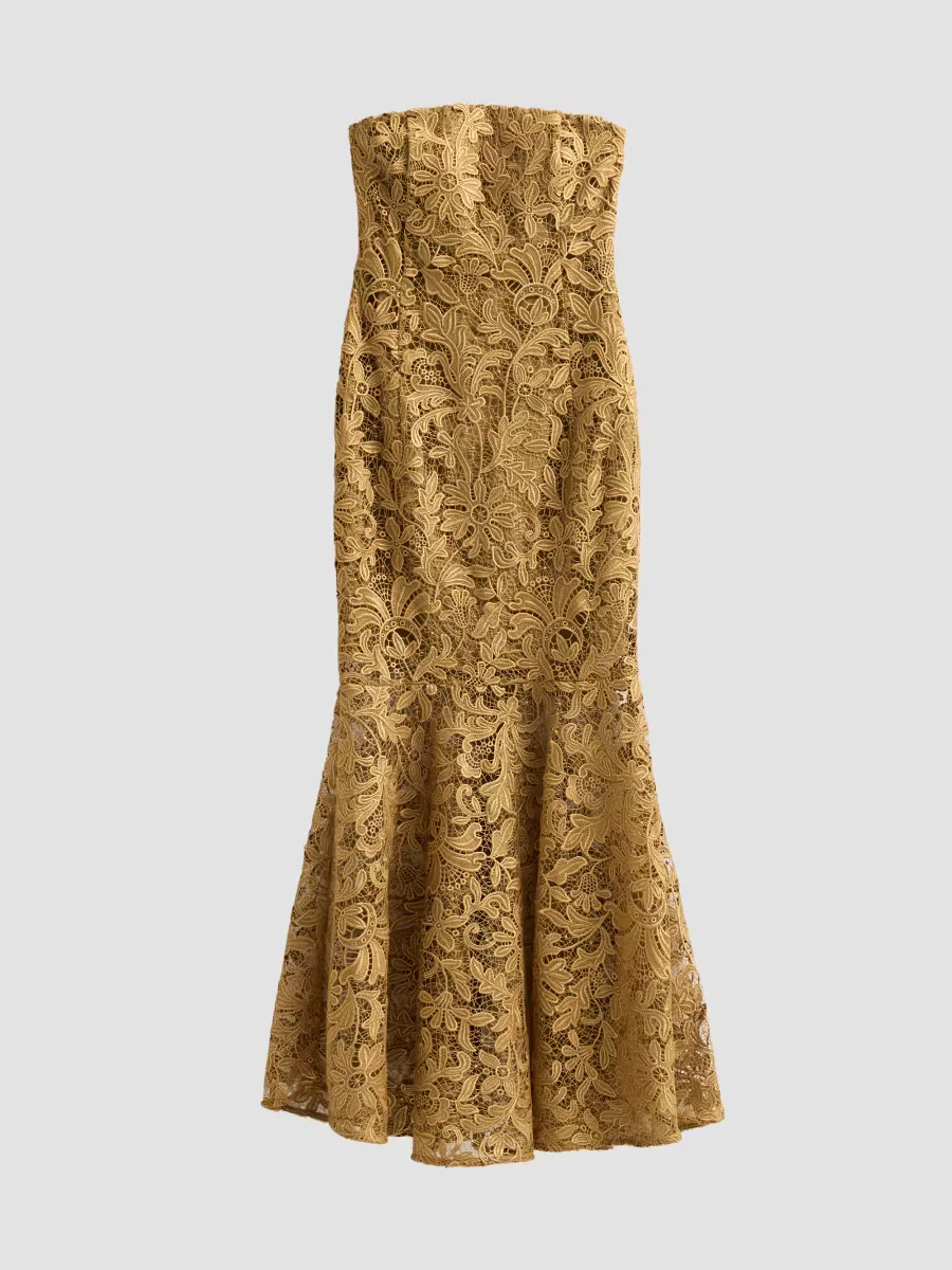 Tia Guipure Strapless Tea-Length Dress by Generation Love