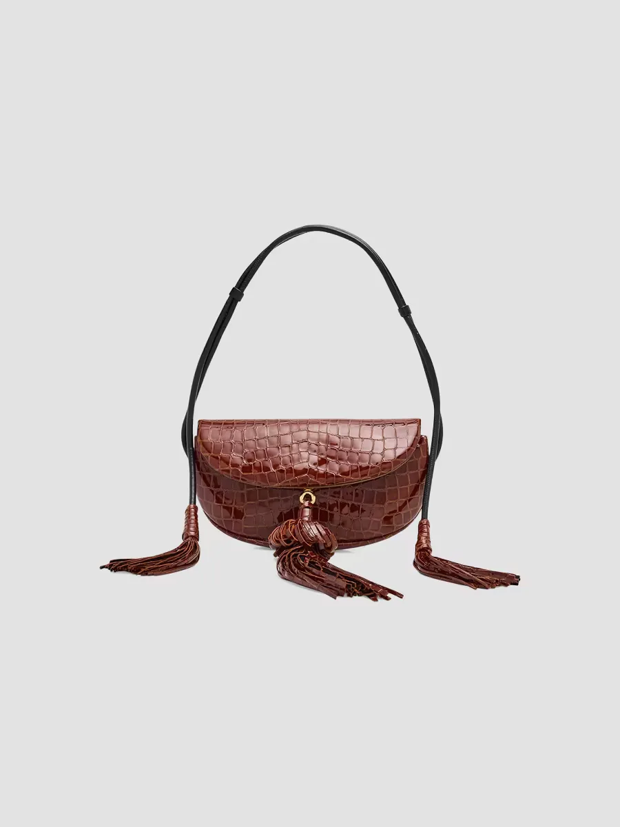Paloma Tasseled Croc-Embossed Leather Shoulder Bag by Ulla Johnson