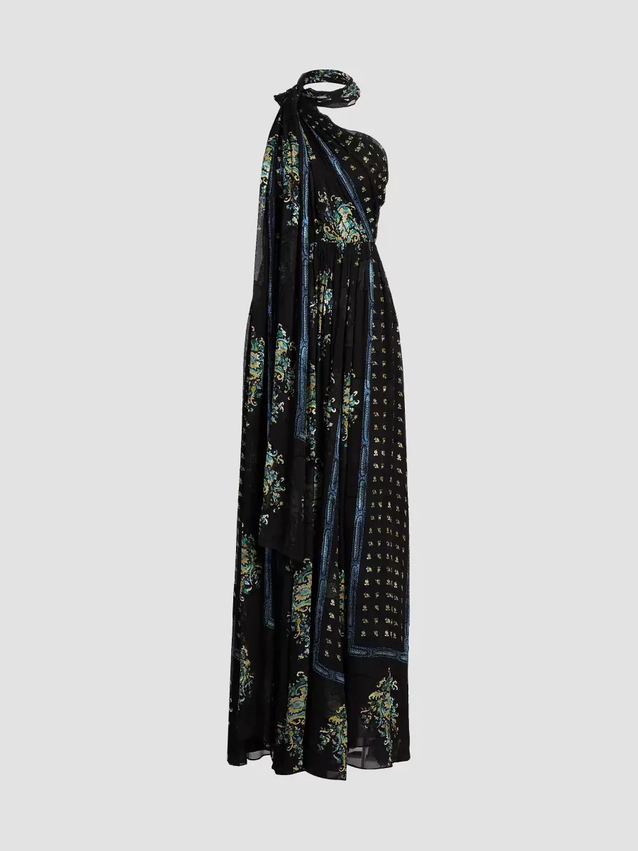 Angelique Printed Silk One-Shoulder Scarf Gown by Ulla Johnson