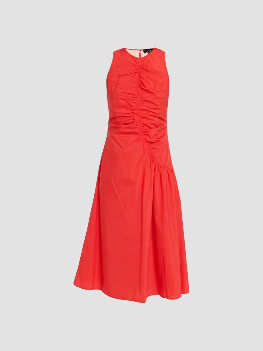 Asymmetrical Ruched Soft Lawn Midi-Dress by Theory