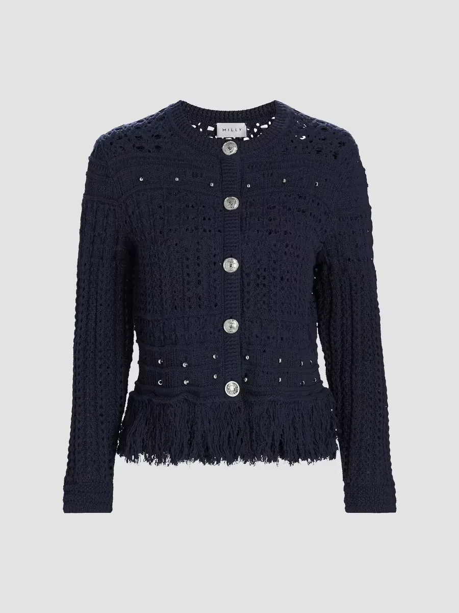 Beaded Fringe Cardigan Jacket by Milly