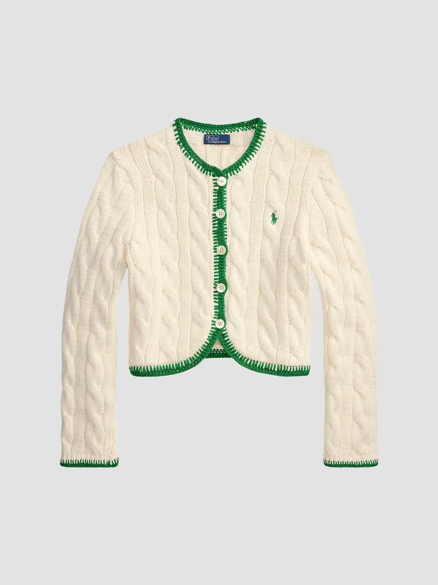 Cable-Knit Stretch-Cotton Crop Cardigan by Polo Ralph Lauren