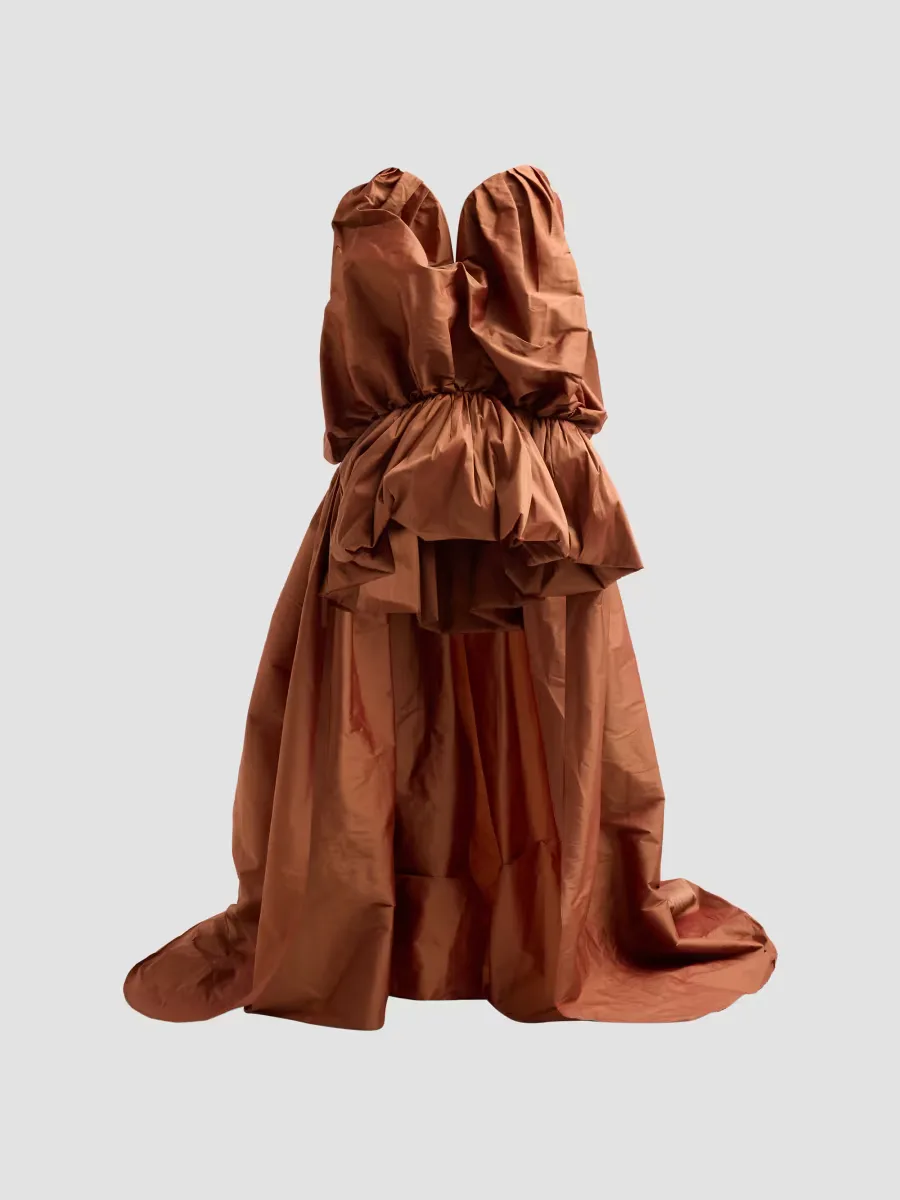 Arlene Draped High-Low Gown by AKNVAS