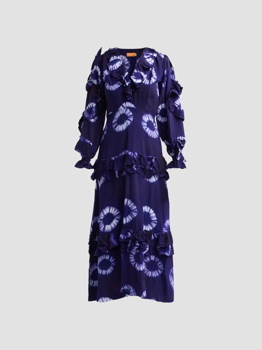 Folu Printed Cotton Ruffle Midi Dress by Elisamama