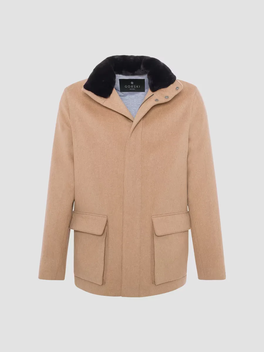 Wool Jacket with Detachable Select Shearling Lamb Collar by Gorski