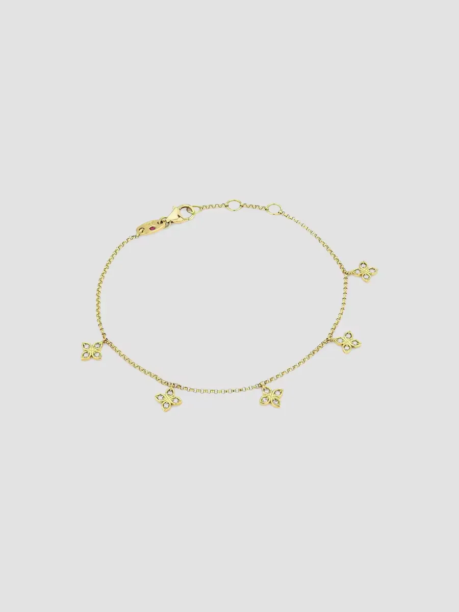 Venetian Princess 18K Yellow Gold & 0.18 TCW Diamond Flower Charm Bracelet