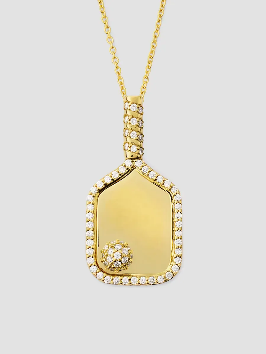 18K Yellow Gold & 0.23 TCW Diamond Pickleball Paddle Pendant Necklace by Roberto Coin