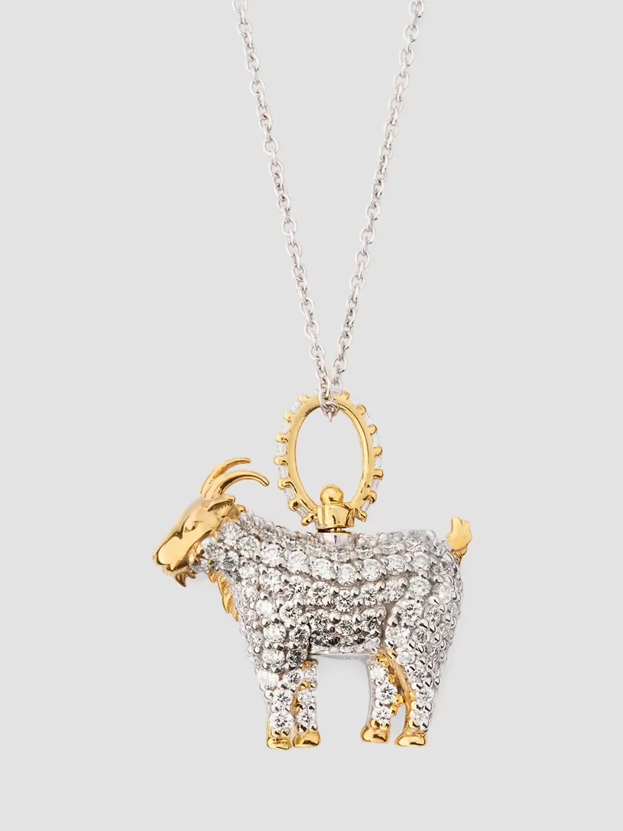 18K Yellow Gold & 0.58 TCW Diamond Goat Pendant Necklace by Roberto Coin