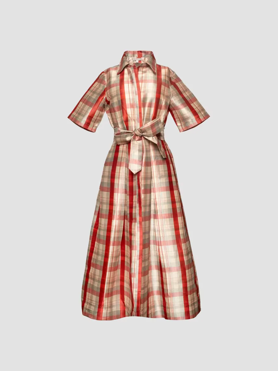 Bella Plaid Belted Maxi Dress by Frances Valentine