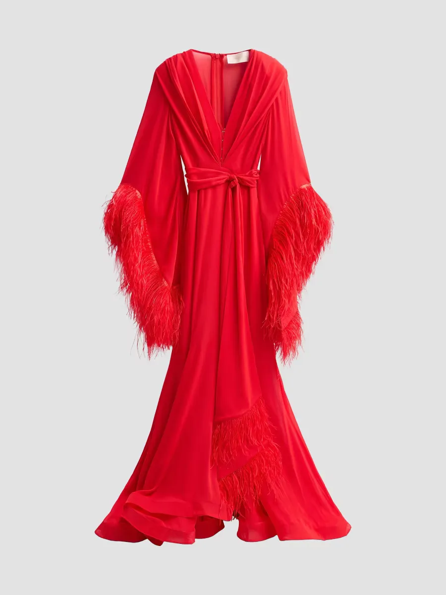 Geisha Ostrich Feather-Trim Gown by Bronx Banco