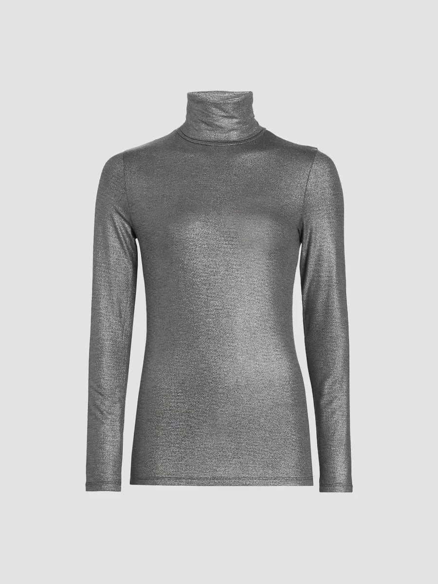 Soft Touch Metallic Turtleneck Top by Majestic