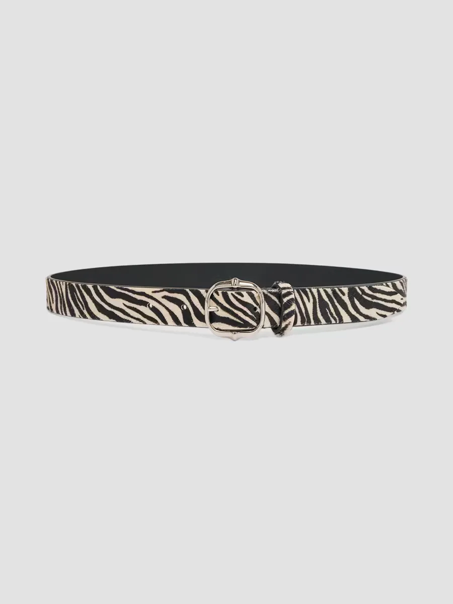 Zebra-Print Calf Hair Belt