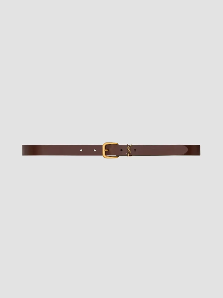Cassandre Rectangular Buckle Belt in Leather by Saint Laurent