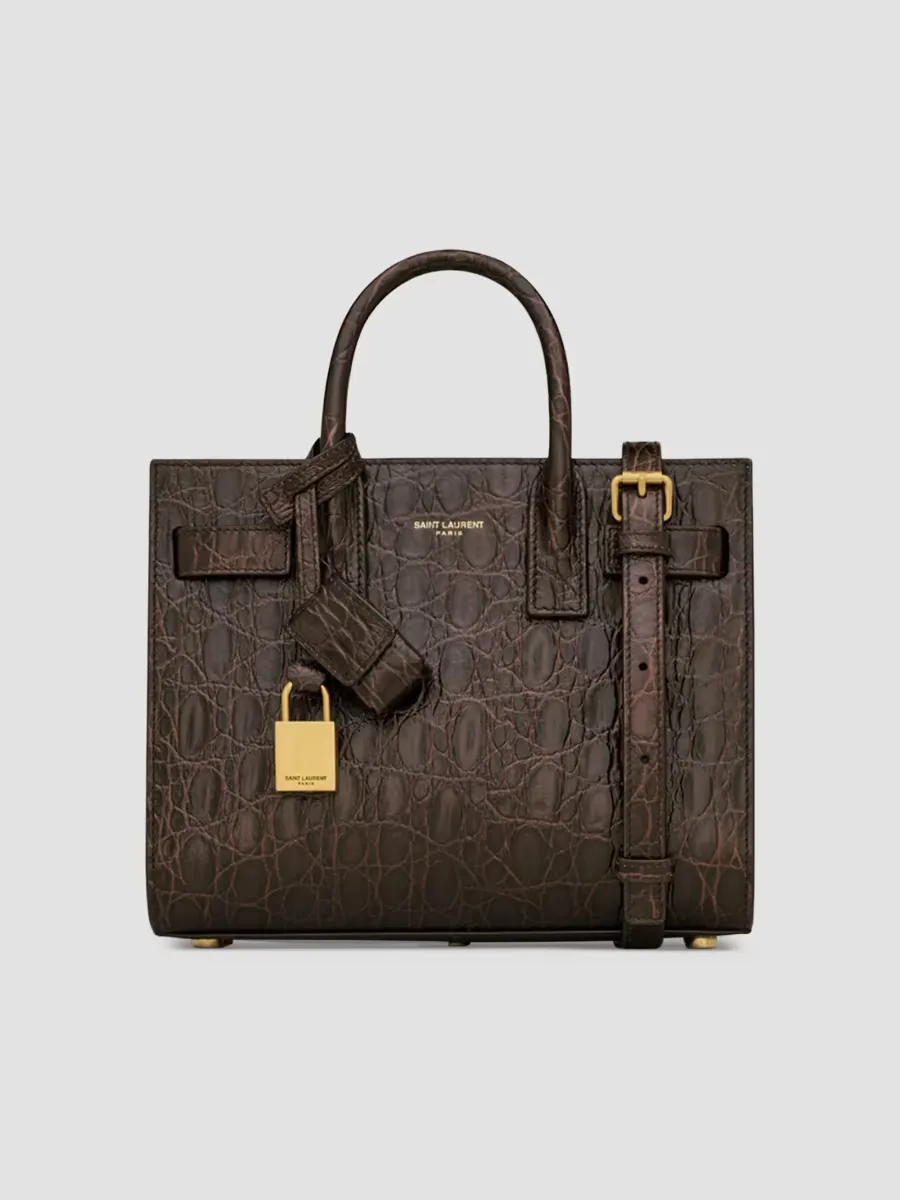 Sac De Jour Top Handle Bag in Crocodile-Embossed Leather by Saint Laurent