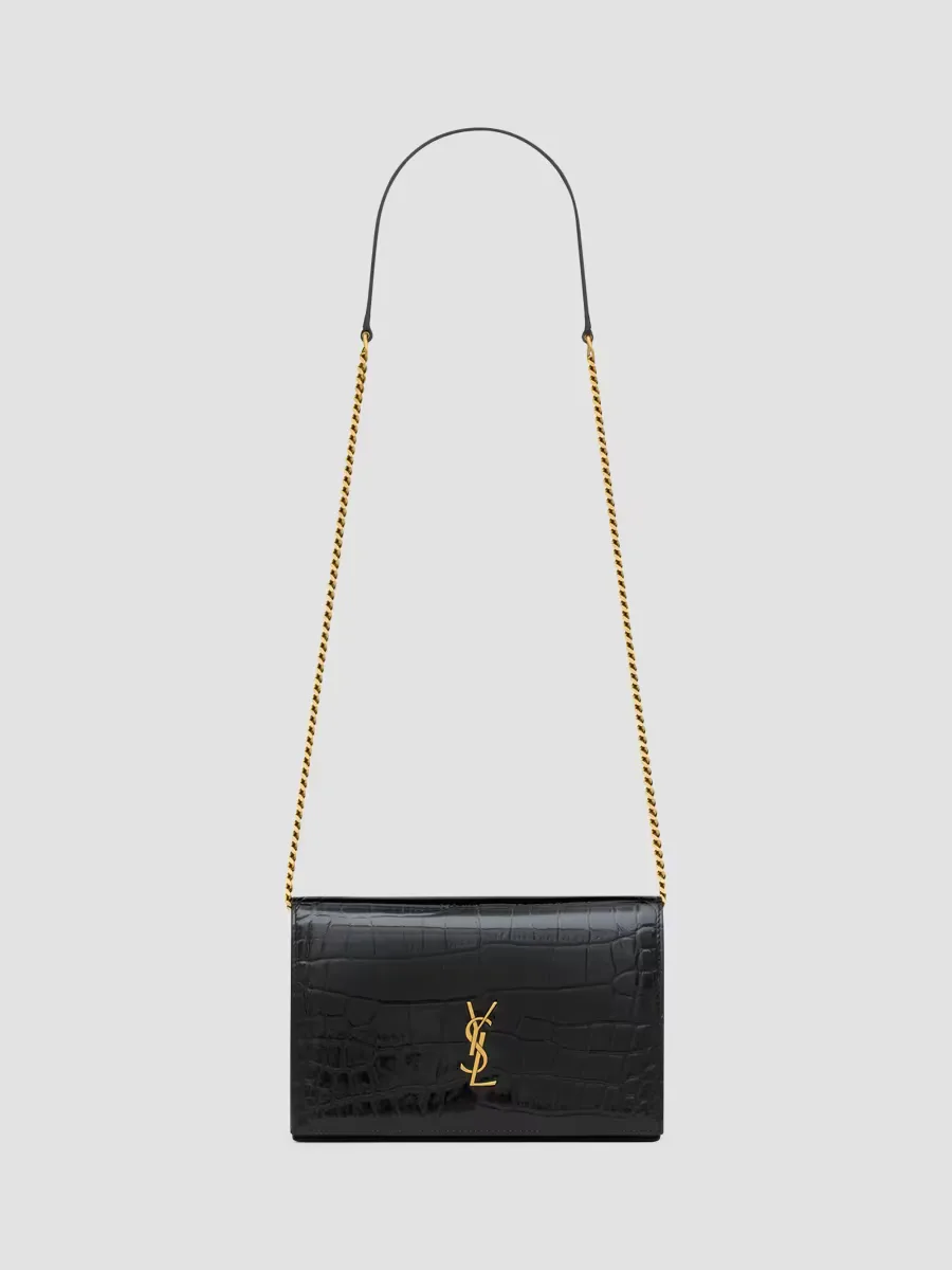 Cassandre Envelope Chain Wallet in Crocodile-Embossed Patent Leather by Saint Laurent