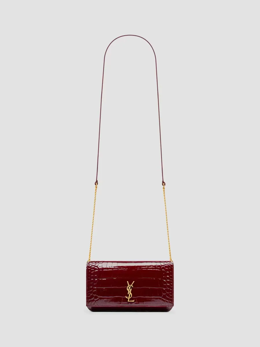 Cassandre Phone Holder in Crocodile-Embossed Patent Leather by Saint Laurent