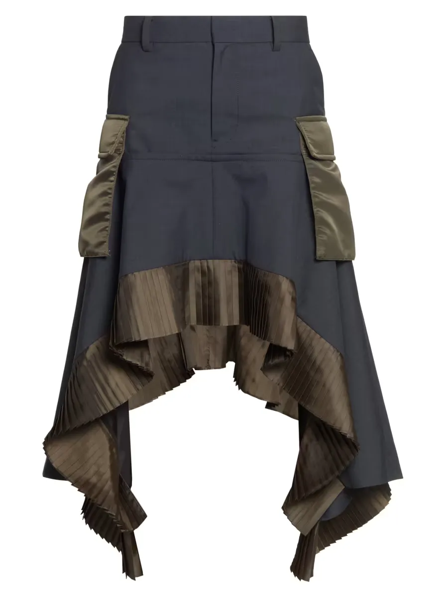 Suiting-Nylon Twill Handkerchief Hem Midi-Skirt