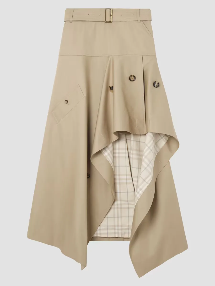 Heather Gabardine Asymmetric Trench Maxi Skirt by Burberry