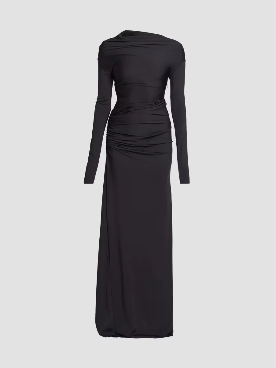 Draped Long-Sleeve Column Gown by Victoria Beckham