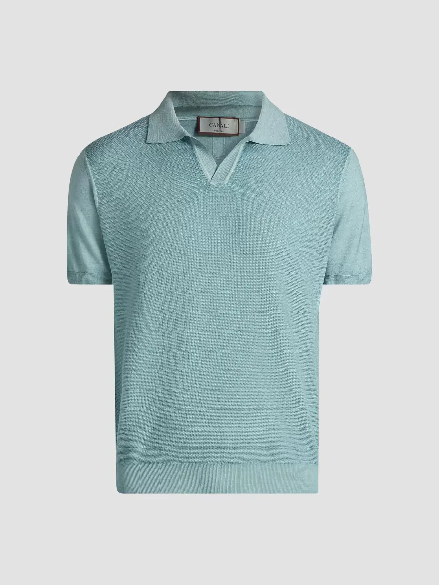 Micro-Stitch Wool & Silk Polo Shirt by Canali
